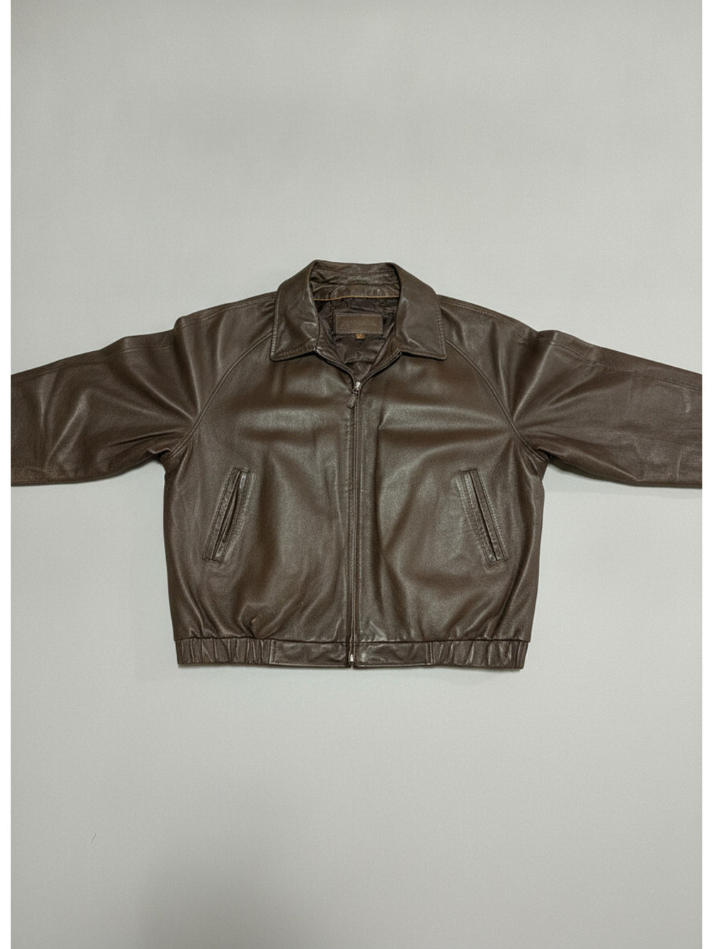 Wilsons Leather men’s XL brown genuine leather bomber jacket vintage zip front